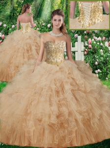 2016 New Arrivals Sweetheart Quinceanera Gowns with Beading and Ruffles in Champagne