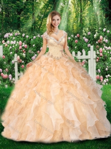 2016 Pretty Straps Quinceanera Gowns with Beading and Ruffles