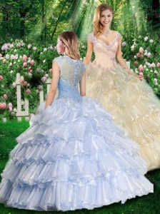 2016 Romantic Ball Gown Quinceanera Gowns with Beading and Ruffled Layers