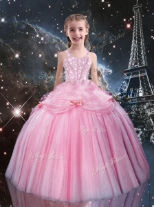2016 Sweet Ball Gown Straps Pink Beading Little Girl Pageant Dresses