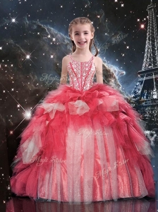 Fashionable Floor Length Beading and Ruffles Little Girl Pageant Dress for Winter