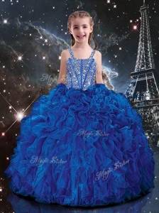 Hot Sale Ball Gown Straps Beading Little Girl Pageant Dress in Blue