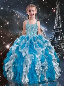 Hot Sale Straps Little Girl Pageant Dress with Beading and Ruffles for Spring