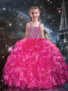 Hot Sale Straps Little Girl Pageant Dresses with Beading and Ruffles