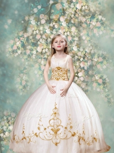 Perfect Ball Gown Scoop New Style Little Girl Pageant Dresses in White and Gold