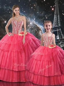 Fashionable Ball Gown Coral Red Princesita with Quinceanera Dresses with Beading for Fall