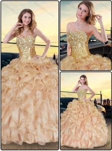 Perfect Champagne Quinceanera Dresses with Sequins and Ruffles