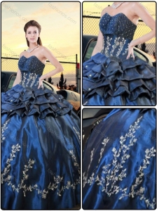 Popular Navy Blue Ball Gown 2016 Quinceanera Dresses with Embroidery