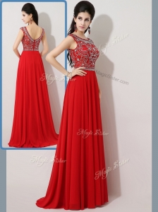 Fashionable Empire Bateau Brush Train Celebrity Dresses with Beading