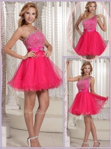 Gorgeous One Shoulder Beading Short Celebrity Dresses for 2016