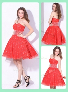 Luxurious Sweetheart Beading Celebrity Dresses in Red for Fall