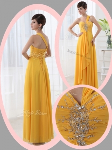 Beautiful Empire One Shoulder Beading Orange Prom Dresses for Holiday