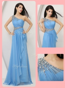 Cheap Empire One Shoulder Prom Dresses with Beading and Ruching