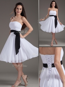 Elegant Strapless Sash White Short Dama Dress for Homec