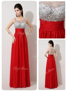 Fashionable Scoop Empire Beading Red Prom Dresses