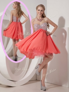 Lovely Sweetheart Beading Short Prom Dress in Watermelon Red for Homecoming