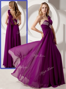 Luxurious One Shoulder Hand Made Flowers Discount Prom Dresses with Beading