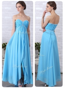 Pretty Empire Sweetheart Slit Discount Prom Dresses in Aqua Blue