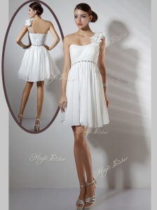 Simple Empire One Shoulder Short Discount Prom Dresses in White