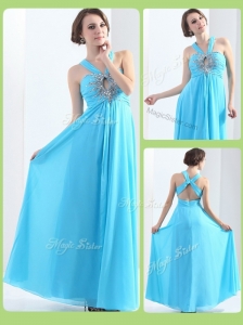 Affordable Halter Top Criss Cross Elegant Prom Dresses with Beading