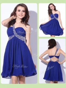 Fashionable One Shoulder Criss Cross Prom Dresses with Beading