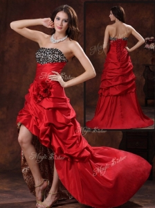 Gorgeous High Low Strapless Prom Dress With Hand Made Flowers