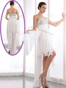 Most Popular Sweetheart High Low Beading Prom Dress in White