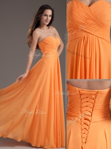 Low Price Sweetheart Floor Length Ruching Prom Dress in Orange