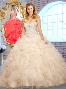 Cute Ball Gown Champagne Sweet 16 Quinceanera Dresses with Beading and Ruffles