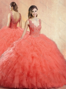 Cute  V Neck Sweet 16 Quinceanera Dresses with Ruffles and Appliques