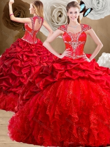 Fashionable Red Sweet 16 Dresses with Beading and Pick Ups