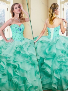 2016 Clearance Ball Gown Appliques and Ruffles Turquoise Sweet 16  Quinceanera Dresses