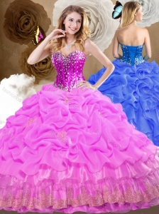 2016 Cute Ball Gown Sweet 16 Quinceanera Dresses with Beading and Pick Ups