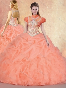 Cute Brush Train Sweet 16 Quinceanera Dresses with Ruffles and Pick Ups
