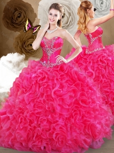 Cute Hot Pink Sweetheart Quinceanera Dresses with Ruffles
