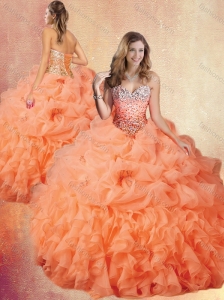 Clearance Brush Train Sweet 16 Quinceanera Dresses with Ruffles and Pick Ups