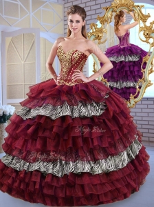 Discount Sweetheart Ball Gown Ruffled Layers and Zebra Sweet 16 Quinceanera Dresses