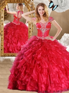 Discount Red Quinceanera Dresses with Beading and Ruffles 2016