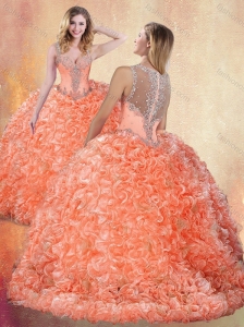 Discount Straps Brush Train Quinceanera Dresses with Ruffles and Appliques