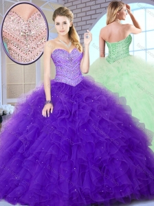 2016 Unique New Style Ball Gown Sweet 16 Quinceanera Gowns with Beading and Ruffles
