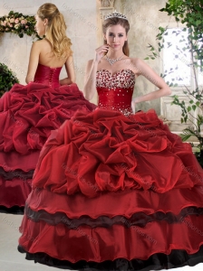 Unique Ball Gown Beading and Pick Ups Sweet 16 Quinceanera Gowns in Wine Red