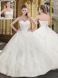 2016 Beautiful Sweetheart Long White Wedding Dress with Appliques