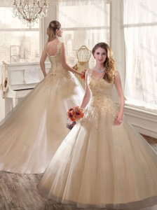 2016 Fashionable Appliques and Beading Wedding Dresses in Champagne