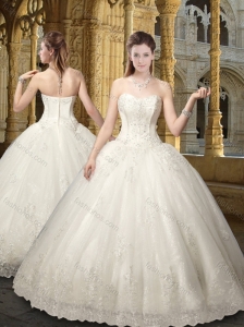 Best Sweetheart White Long Wedding Dresses with Beading and Appliques 2016