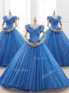 Classical Blue Off the Shoulder Long Quinceanera Dresses with Appliques