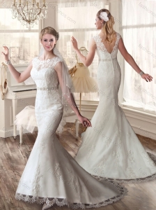 Classical Mermaid Appliques and Belt Wedding Dresses in White 2016