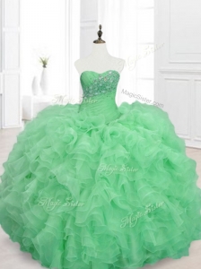 Elegant Beading and Ruffles Sweetheart Quinceanera Dresses in Green