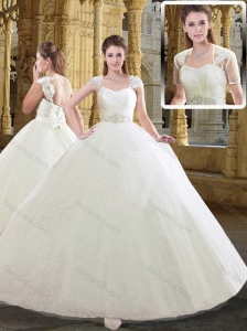 Lovely Straps Cap Sleeves Bowknot Wedding Dresses for Outdoor