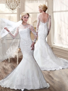 Luxurious Brush Train Mermaid Wedding Dresses with Long Sleeves 2016