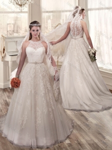 Perfect A Line Scoop Wedding Dresses with Brush Train 2016